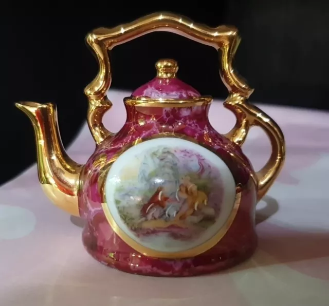 Limoges Miniature Lidded Kettle Courting Couple France