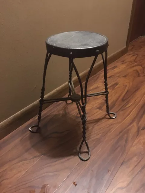 Antique early 1900s Wrought Iron Ice Cream Parlor Stool Twisted Metal 19 In Tall