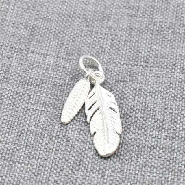4 Sterling Silver Double Feather Charms 925 Silver Bird Pendant for Bracelet