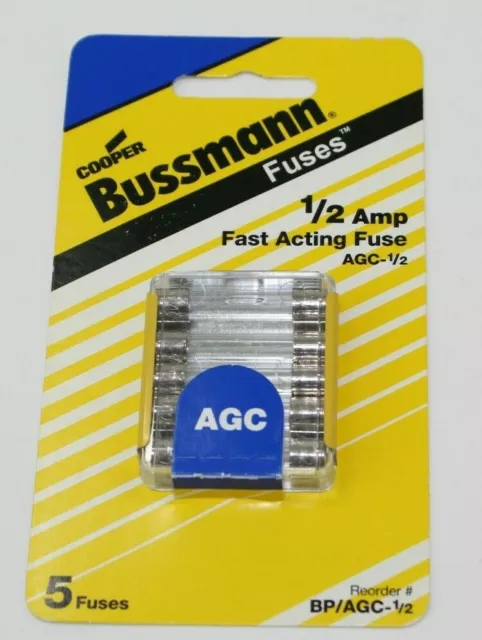 Cooper Bussmann Fuse 1/2 Amp Fast Acting Fuse AGC-1/2 5pk