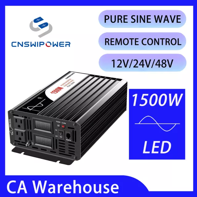 1500W power Inverter DC 24V to AC 120V Pure Sine Wave LED display