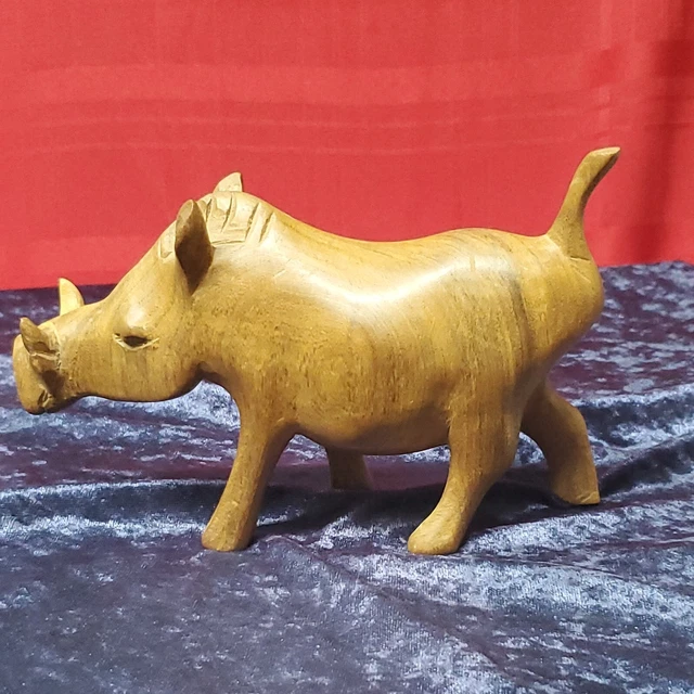 WOODEN WARTHOG, BOAR Wild Pig Figurine Statue 7" Hand Carved Kenya
