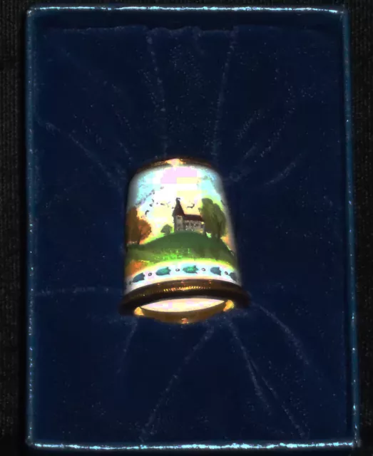 Halcyon Days Bilston & Battersea Enamel Countryside Thimble New In Box