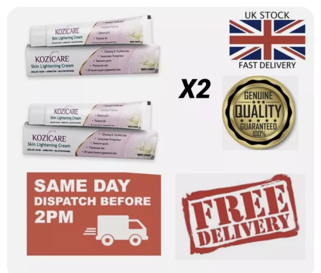 UK 2 X 15g Kozicare Skin Lightening Cream with Kojic Acid face glow Remove Spots