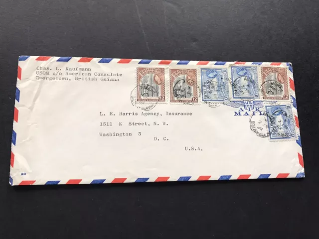 Br Guiana 1962 Cover to US + Bi-Color QEII Franking +60C Rate +US Consulate
