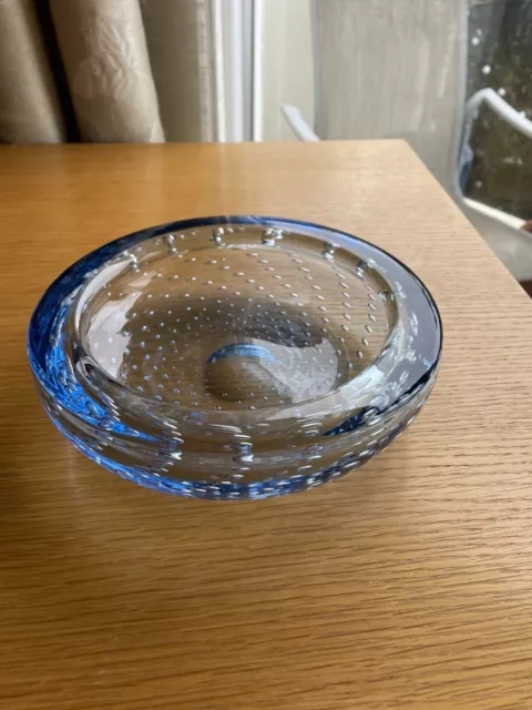 1960s Whitefriars Large  Blue Bubble Glass Bowl  19.5 cm Dia