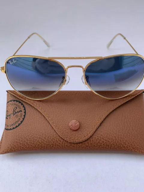 RAY-BAN AVIATOR SUNGLASSES 001/3F RB3025 58-14mm Gold Frame & Blue ...