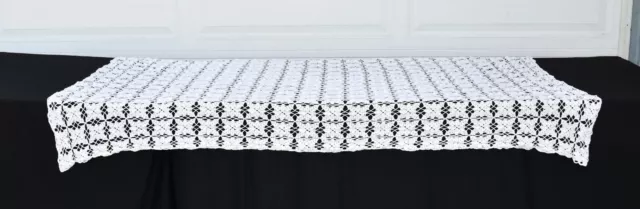 Vintage Hand Crocheted Flowered Squares White Tablecloth 50 x 70