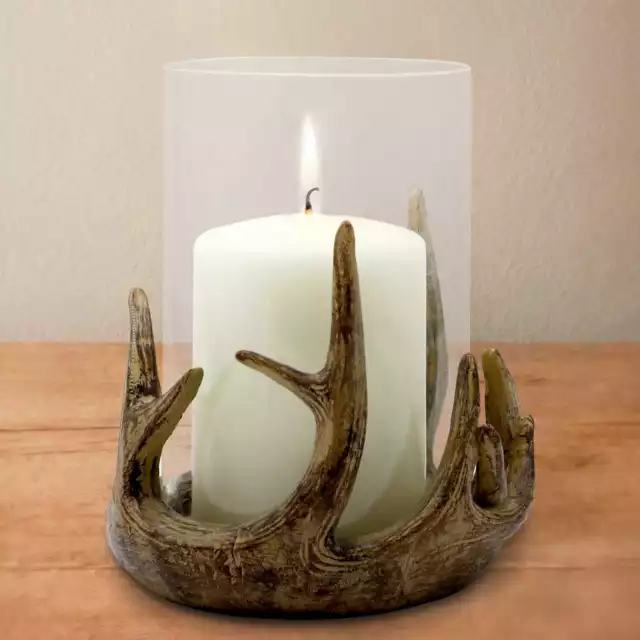 Antler Tealight Pillar Glass Candle Tea Light Holder Christmas Decoration Gift