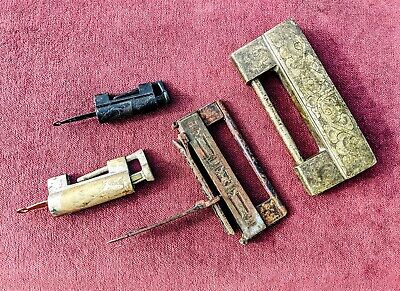 Antique Slide Lock & Key Padlock Lot - Brass, Cast Iron, Mixed Metal Collectible