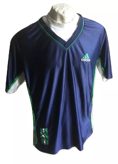 ADIDAS THREE STRIPES Maglia da uomo Sportiva Shirt Shiny blu Vintage Size XL