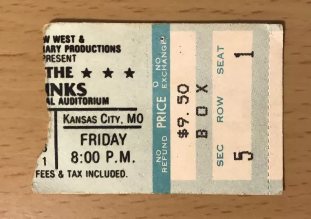 1981 The Kinks Kansas City Concert Ticket Stub Ray Davies You Really Got Me Down