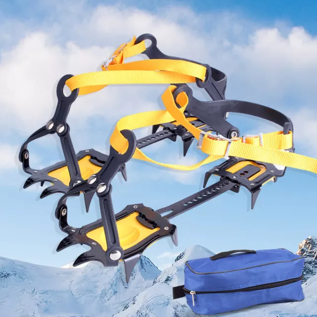 1 Pair Ice Climbing Kits Anti-Slip 10 Teeth Ice Cleats Adjustable with Carry Bag