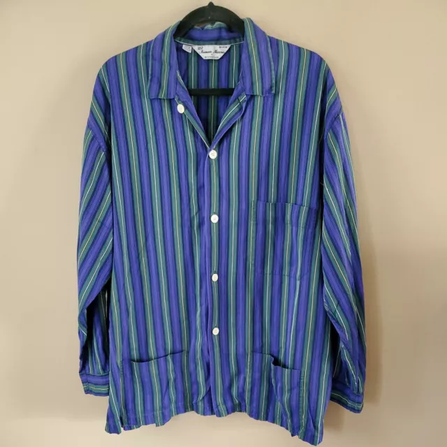 Bonsoir London Neiman Marcus Striped Cotton Pajama Top Mens XL Purple Green