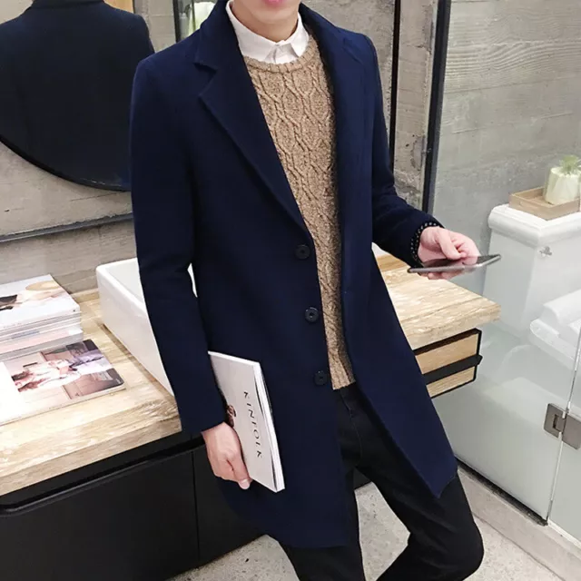 Mens Double Breasted Overcoat Long Jacket Outwear Winter Warm Woolen Trench Coat 10