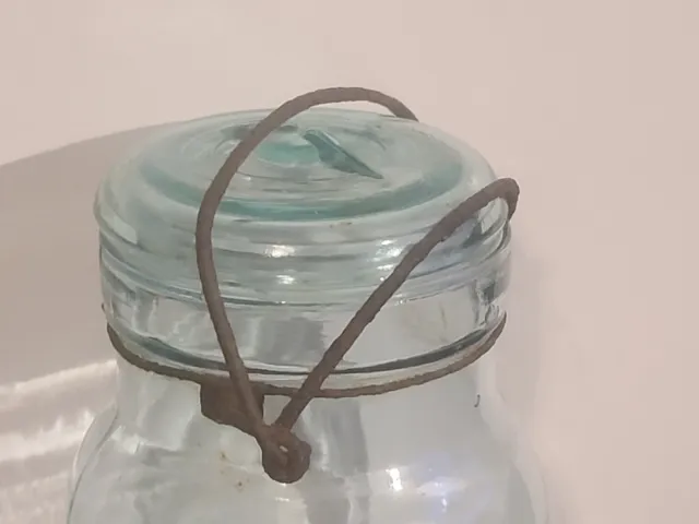 Vintage Atlas E-Z SEAL AQUA GREEN Quart Glass Canning Jar Wire Bale & Glass Lid 3