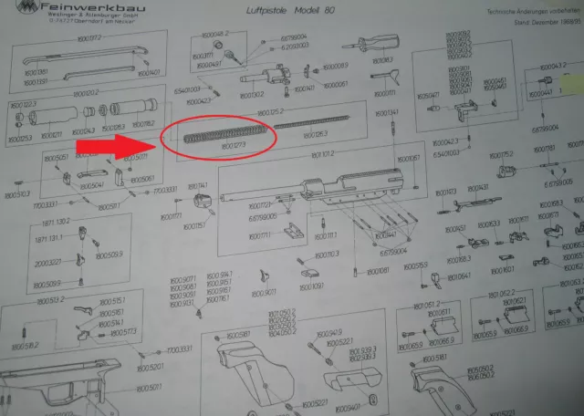 Feinwerkbau Pistol Mod. 65/80/90 Main Spring #1600.127.3 2