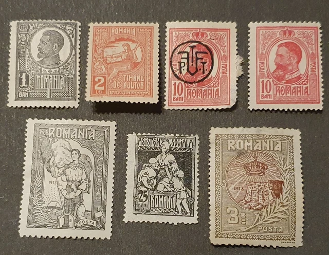 Rumänien Lot aus 7 Briefmarken 1913-1918 ungebraucht mit Falz