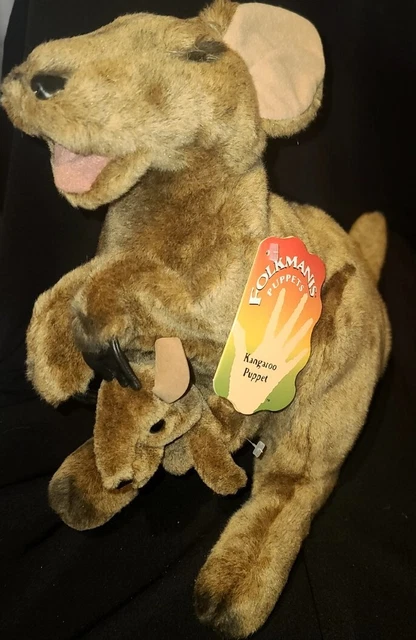 VINTAGE 22” FOLKMANIS Kangaroo Mom & Baby Joey Plush Hand Puppet New