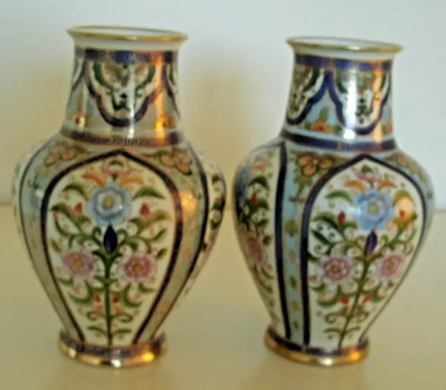 A  Stunning Pair of Large  Gold Encrusted Noritake 9.5 inch Floral Vases