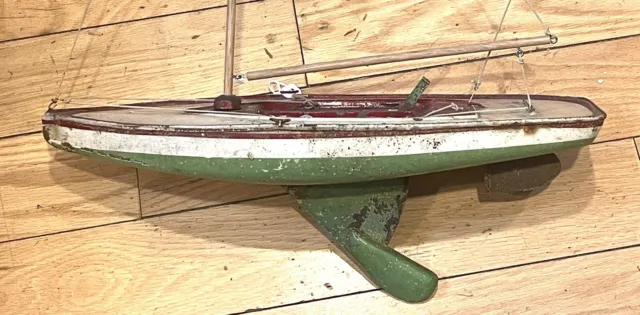Vintage Model All Metal Pond Sailboat Yacht  16.5” ORKIN? CHEIN?