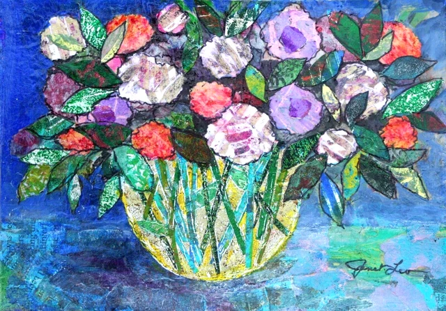 JANET LEO  sfa   ORIGINAL MIXED MEDIA   collage  JUST FOR YOU  floral