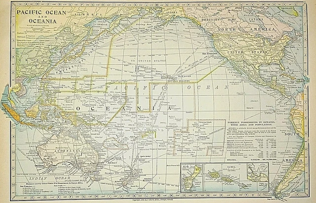 Old 1904 Atlas Map ~ PACIFIC OCEAN & OCEANICA / OCEANIA ~ Free S&H