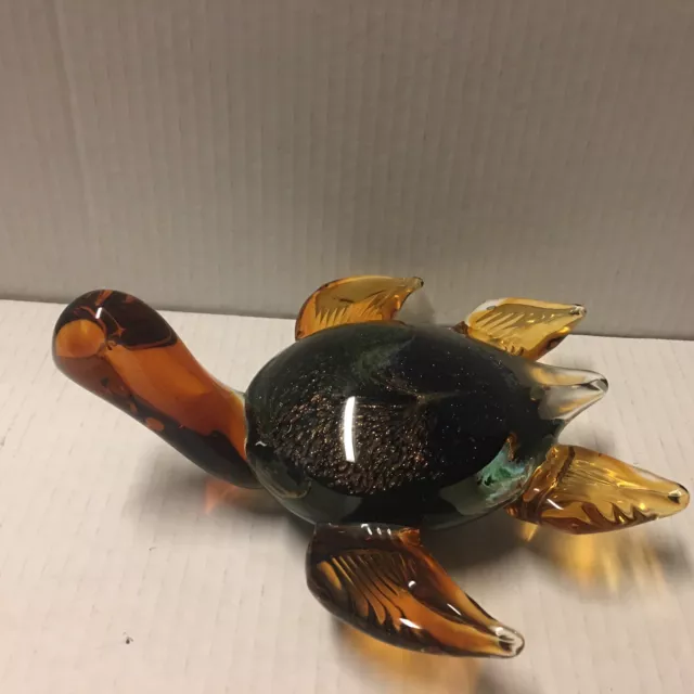 Murano Cristalleria d'arte Glass Sea Turtle Paperweight Amber GOLD D1