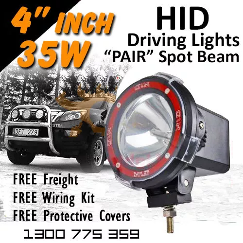 HID Xenon Driving Lights - Pair 4 Inch 35w Spot Beam 4x4 4wd Off Road 12v 24v