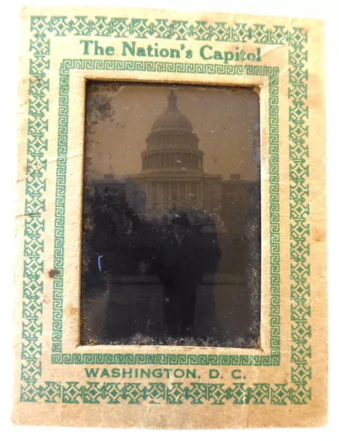 Antique 1800's Tin Type Posed In Front Of Capitol Building Washington D.C.
