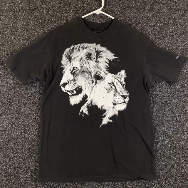 Vintage Lion Shirt Mens M/L Black Country Safari Lion Graphic Tee Single Stitch