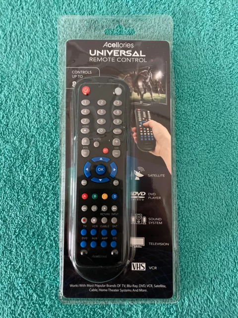 Acellories Universal Remote Control TV VCR DVD Blu-ray CD URC100 Factory Sealed