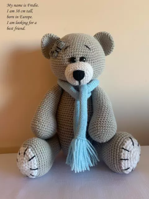 Handmade crochet teddy bear toy Fredie 14.5-16.9inch tall Perfect Christmas gift