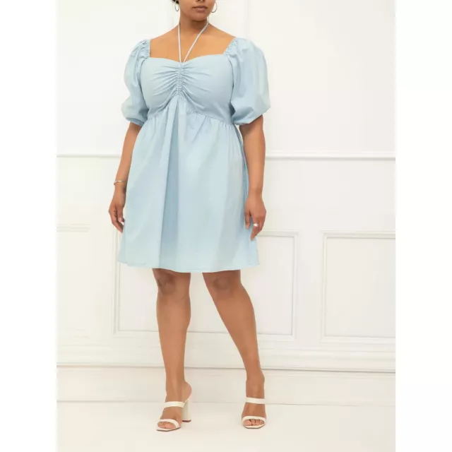 Women's Plus Chambray Dress with Puff Sleeves 16 ELOQUII Elements