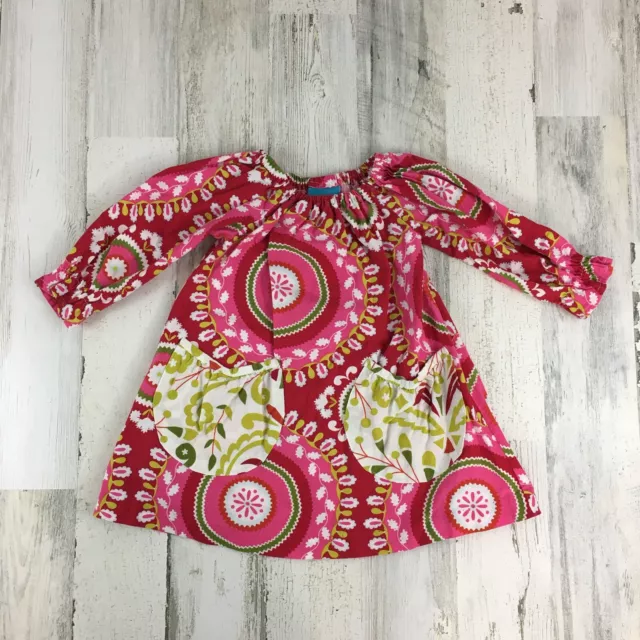 Blue Juniper Boutique Dress Pink Print Boho Made in USA Girls Sz 2T