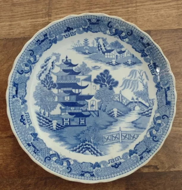 Miles Mason Type Porcelain Saucer Dish Blue & White Broseley Antique c 1810