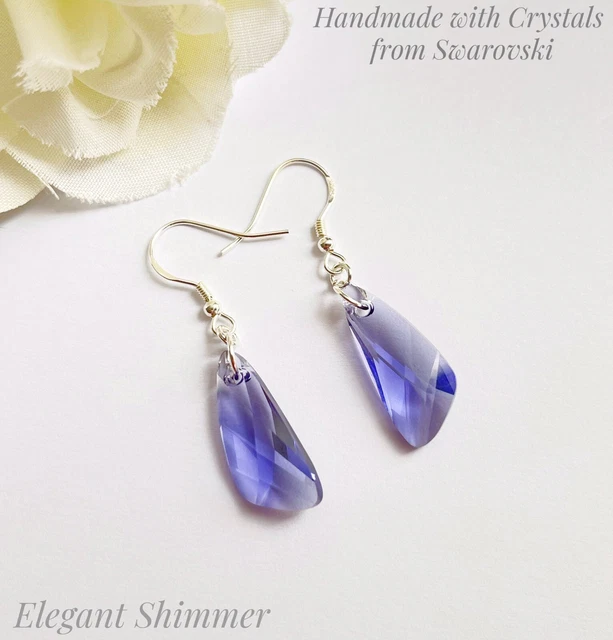 Sterling Silver Earrings with Swarovski®️ 23mm Tanzanite Wing Crystals. Gift
