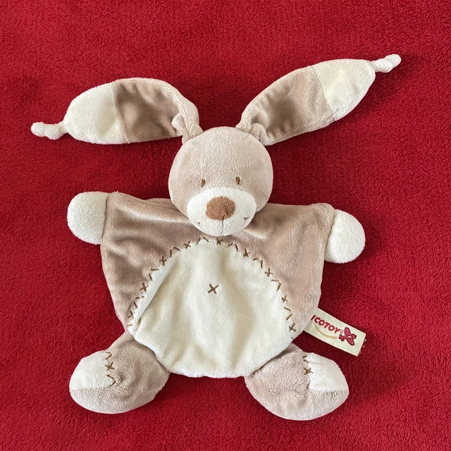 🇫🇷 doudou Plat Demi Rond Lapin Bastien Beige Marron Croix NICOTOY NEUF