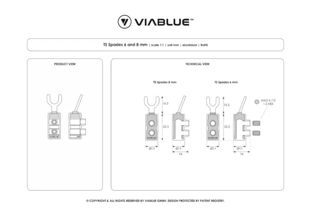 4 x Viablue TS Kabelschuhe 8mm vergoldet 30225 spade connector + Werkzeug 3