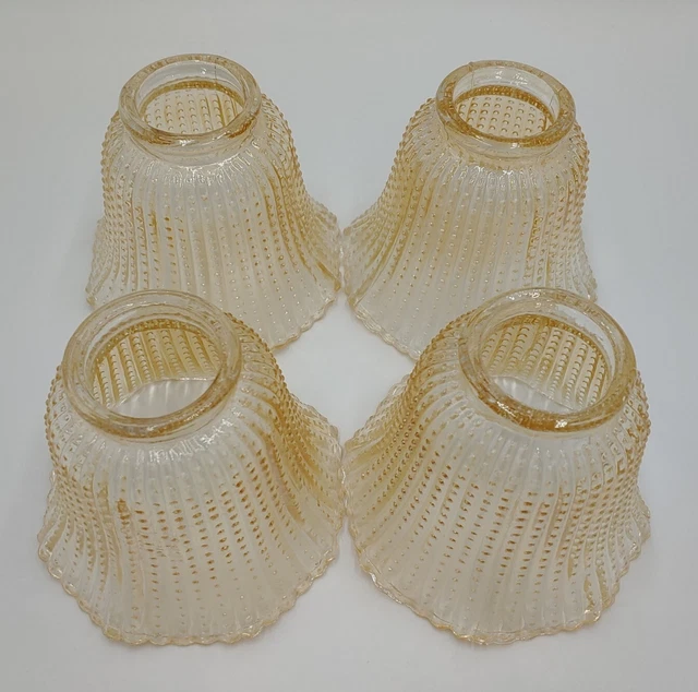 Set of 4 VTG Iridescent Glass Hobnail Lamp Shade Ruffle Champagne 2" Fitter