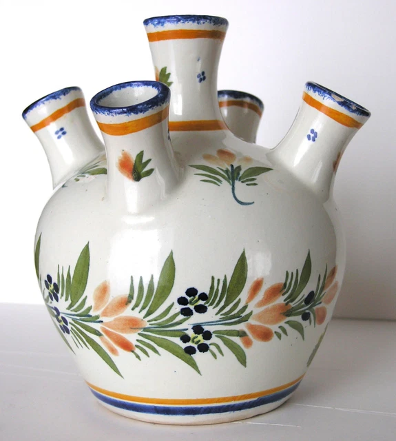 VASE PIQUE A Fleurs En Faience Henriot 1996 Quimper Decor Bretonne Et