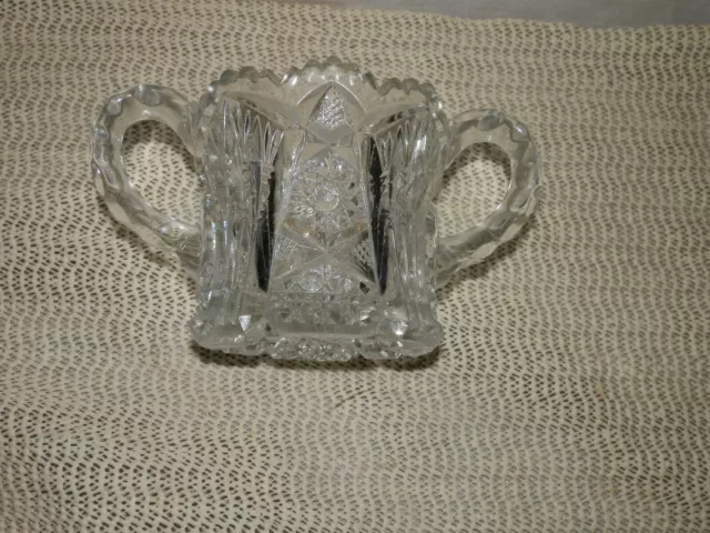 Vintage, Depression, Crystal, Cut Glass, Saw Tooth Edge, Handled, Sugar Bowl