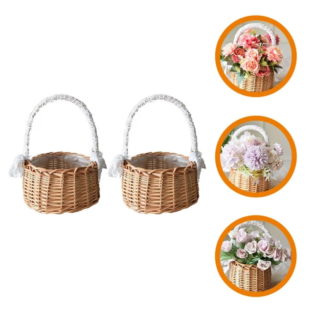 2 pz cesto di fiori tessuto di rattan cesto di fiori cesto di fiori tessuto con manico per