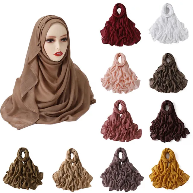 Hijabs Scarf Solid Headscarf Wraps Shawls Muslim Women Islamic Turban Headbands