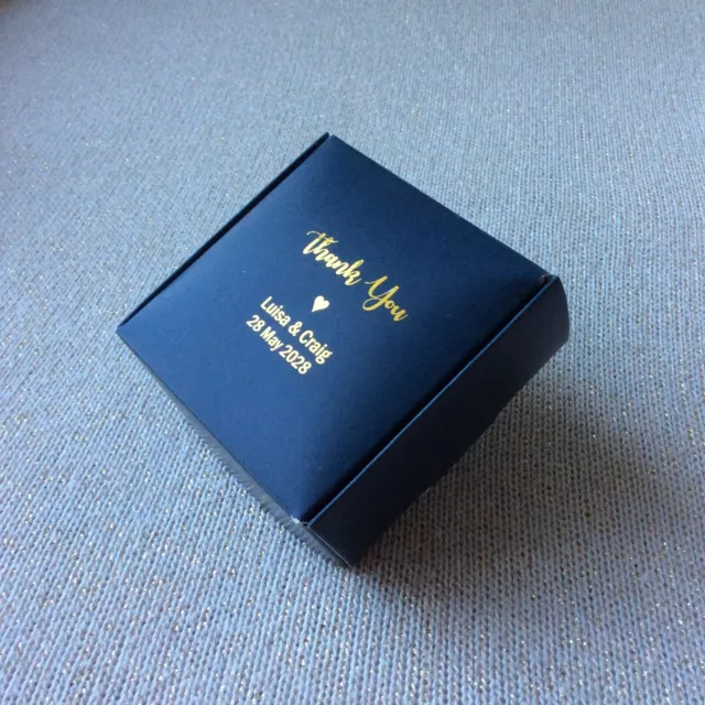 30 Navy Blue Wedding Favor Boxes Foil Personalised Birthday Thank You Gift Boxes