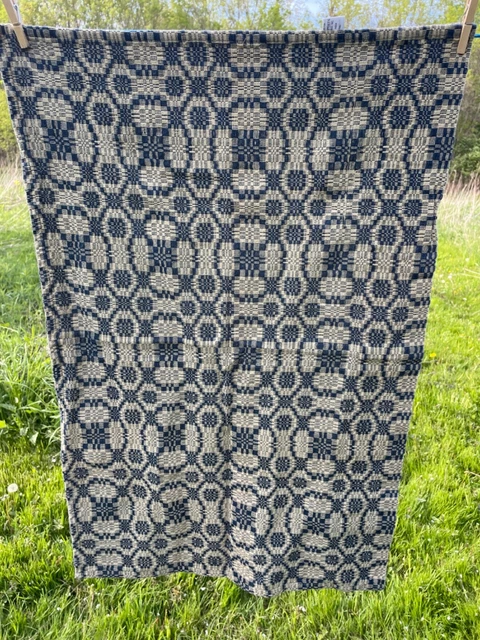 Primitive Colonial Coverlet Curtain Panel Blue White Use Upcycle Crafts Table