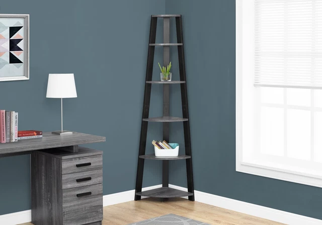 Bookshelf, Bookcase, Etagere, Corner, 5 Tier, 72"H, Office, Bedroom, Laminate, G