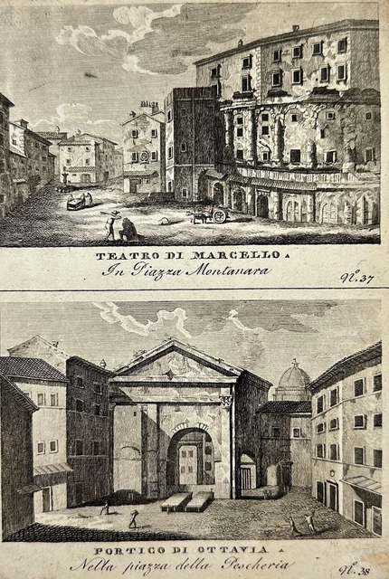 Antique Print - Theatre of Marcellus - Porticus Octaviae - Jacques-Louis David