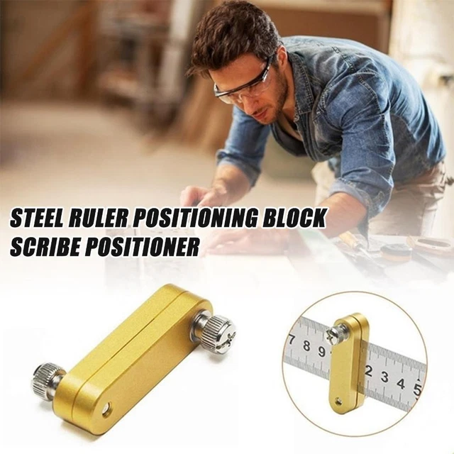 1X Regla de acero Bloque de posicionamiento Escriba carpintería Marca Medidor Línea de dibujo F3D3