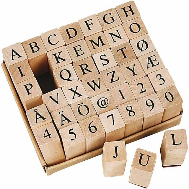 Mini Holz Gummi Stempel Alphabet Buchstaben Zahlen A-Z 42 Blöcke Kartenherstellung